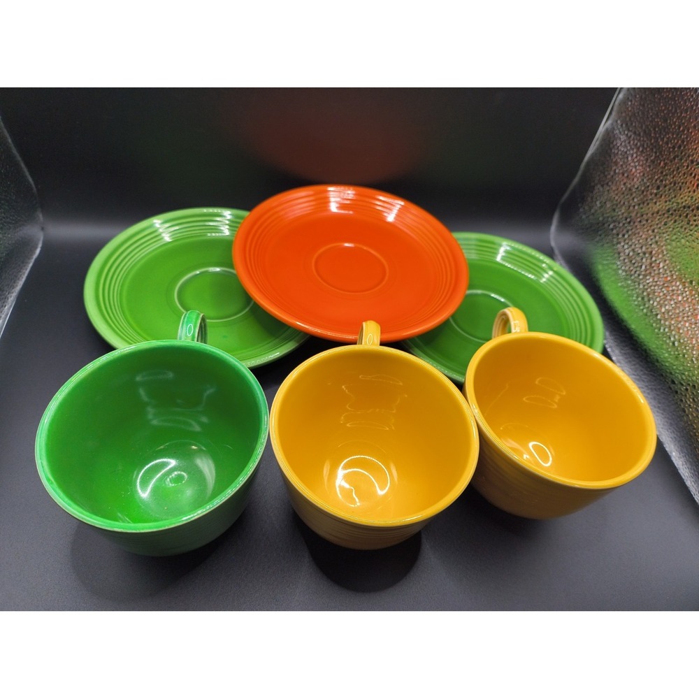 Vintage Fiestaware Mix & Match Cup & Saucer Sets (6 Pcs) - 1930s-1950s Art Deco